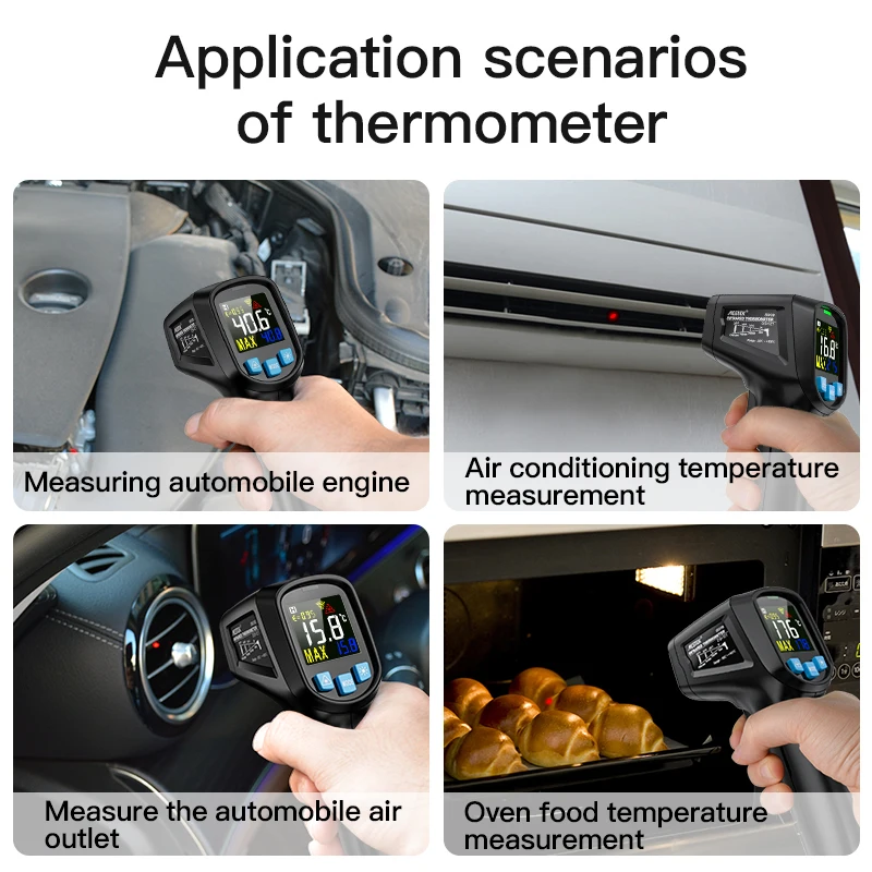 Digital Infrared Thermometer Laser Temperature Meter Non-contact Pyrometer Imager Hygrometer IR Termometro Color LCD Light Alarm