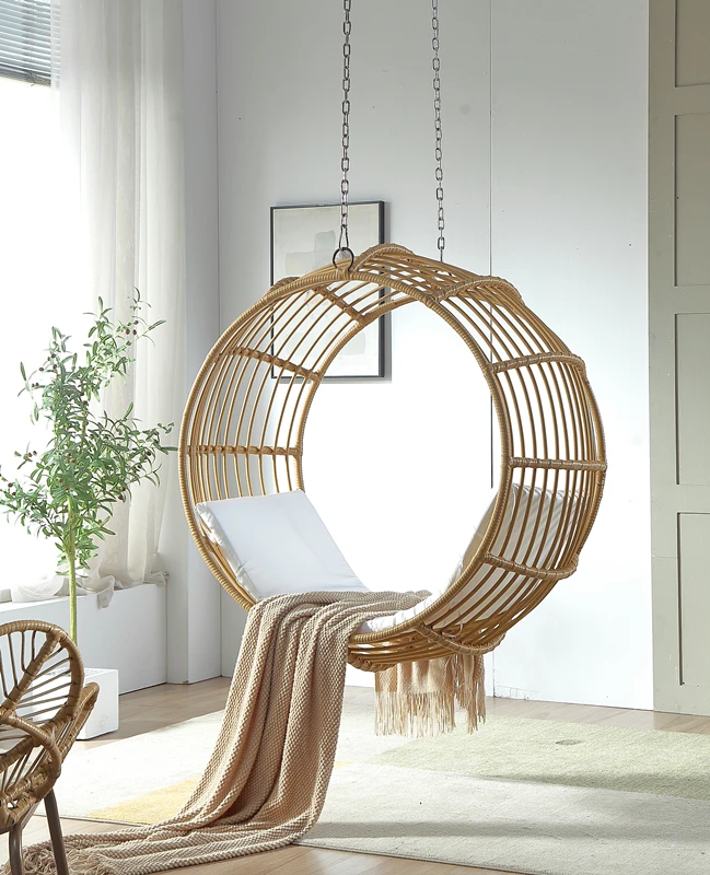 Circle Hanging Basket Chair, Indoor Swing, Balcony Hammock, Outdoor Imitation Rattan Chair, Round Cradle Chair, Hanging Chair