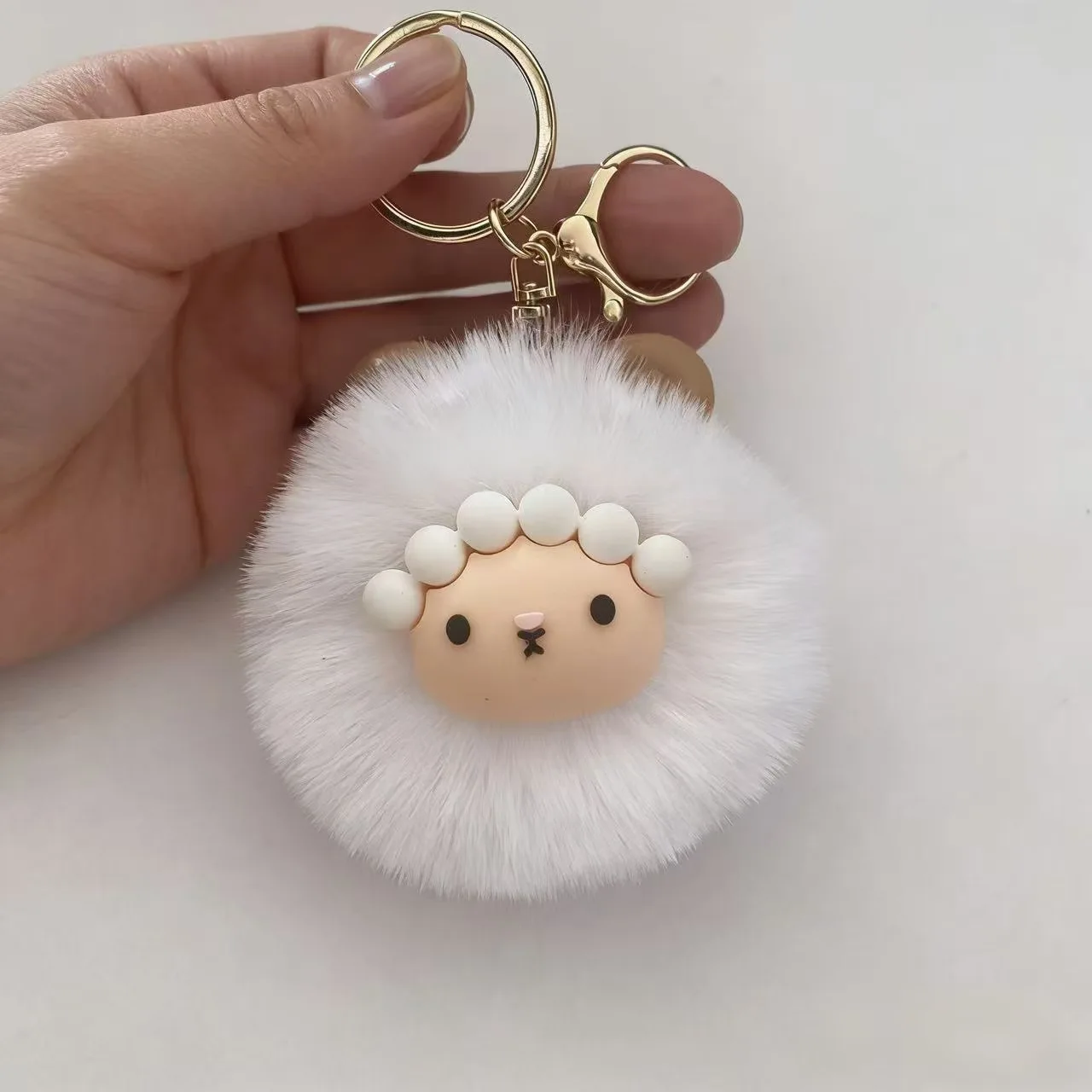 Creative Plush Faux Fur Lovely Lamb Keychain Cute Cartoon  Bag Charm Trendy Soft Toy Backpack Decoration