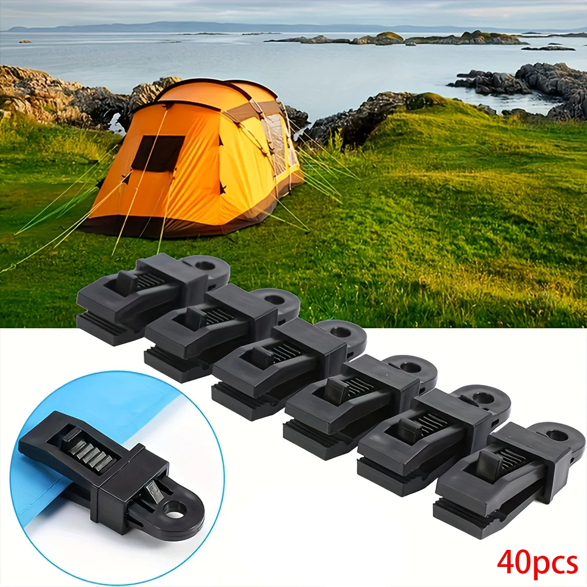 20/40pcs Outdoor Camping Windproof Tent Clips, Nylon Multi-functional Oilcloth Shark Clip Buckle, Tent Hooks, Canopy Clips