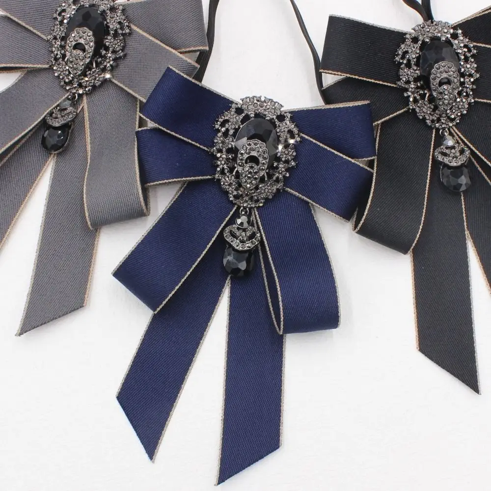 Fashion Ribbon Ribbon Bowtie Rhinestone Handmade Ribbon Bow Brooch Fabric Cloth Art Crystal Bow Tie For Men and Women
