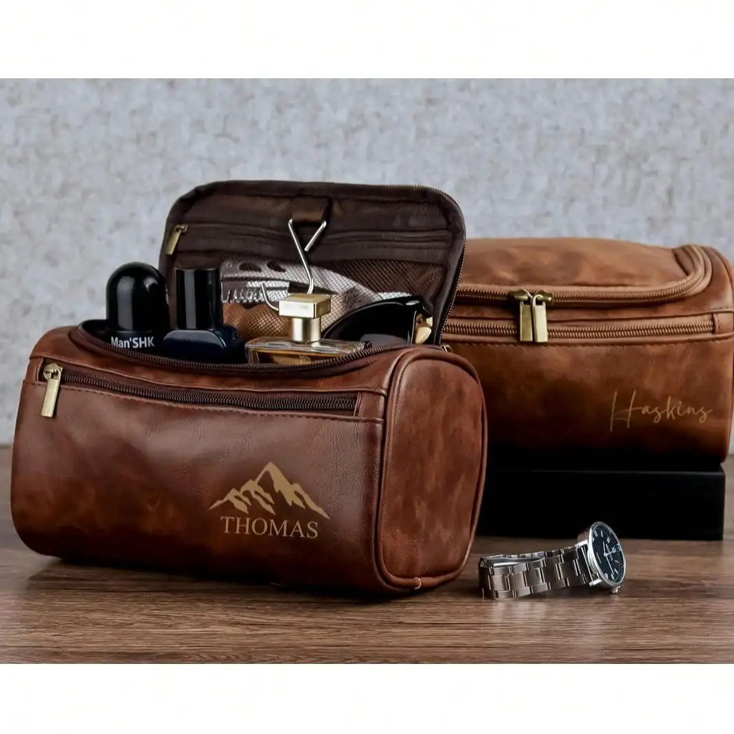 Personalized Leather Toiletry Bag Multi-Functional Dopp Kit for Him Her Holiday Gift