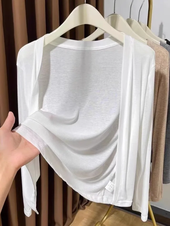 

Summer Sun Protection Knitted Cardigan Women's Thin Long Sleeve Top Loose Outerwear with Strap Dresses Shawl V-neck Coat
