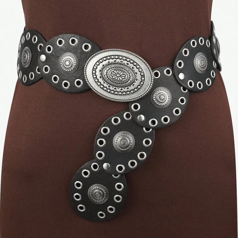 Hot Girl Retro Women's Exaggerated Punk Style Oval Splicing Waist Belt Fashion High-quality Popular Trend Retro Belt