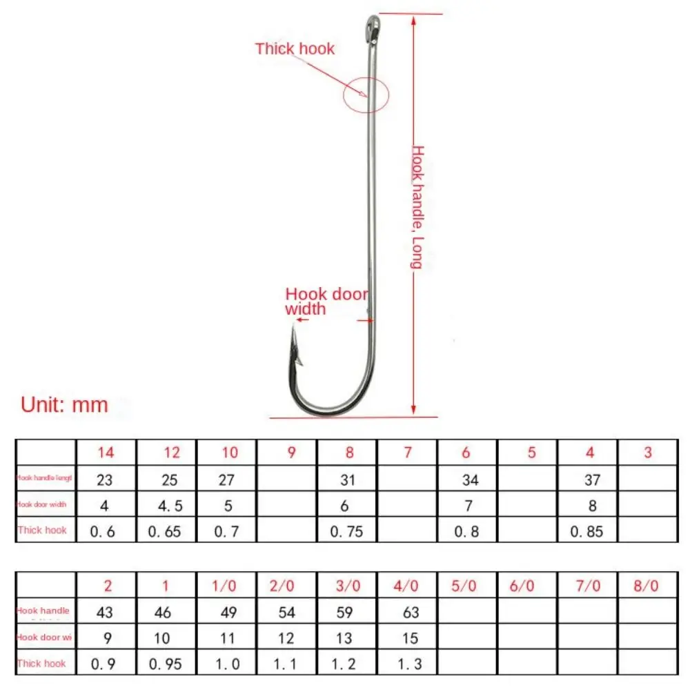 50pcs/pack Extra Long Extra Long Shank Hook Ringed Sharp Extra Long Fishing Hook High Carbon Steel Barbed Offset Fishing Hook