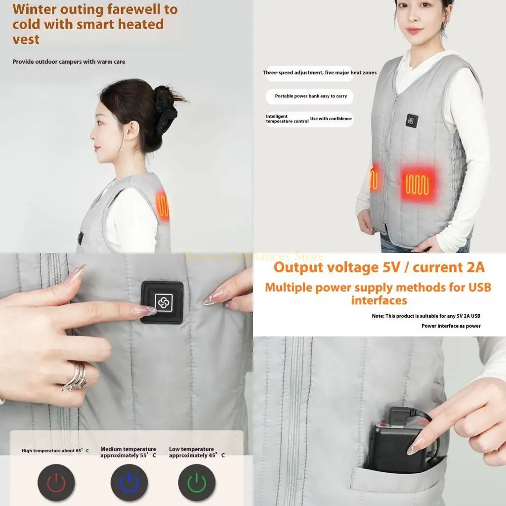 D0AB 3 Mode Heating Vest USB Connectivitys Breathable Fabric for Hiking Camping