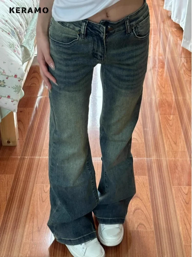 Y2K Calça jeans de cintura alta, calça jeans, lavado, vintage, casual, calça emo gostosa, grunge, rua, moda, retro, sexy, 2000s