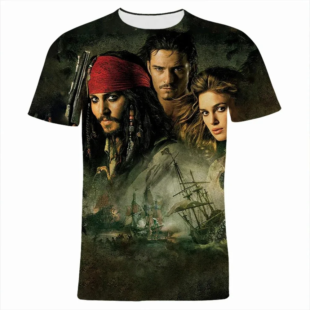 

MINISO 2024 Summer Classic Movie Pirates Of The Caribbean 3D Print T-shirt Summer Children T Shirt Short Sleeve Women Tee Tops