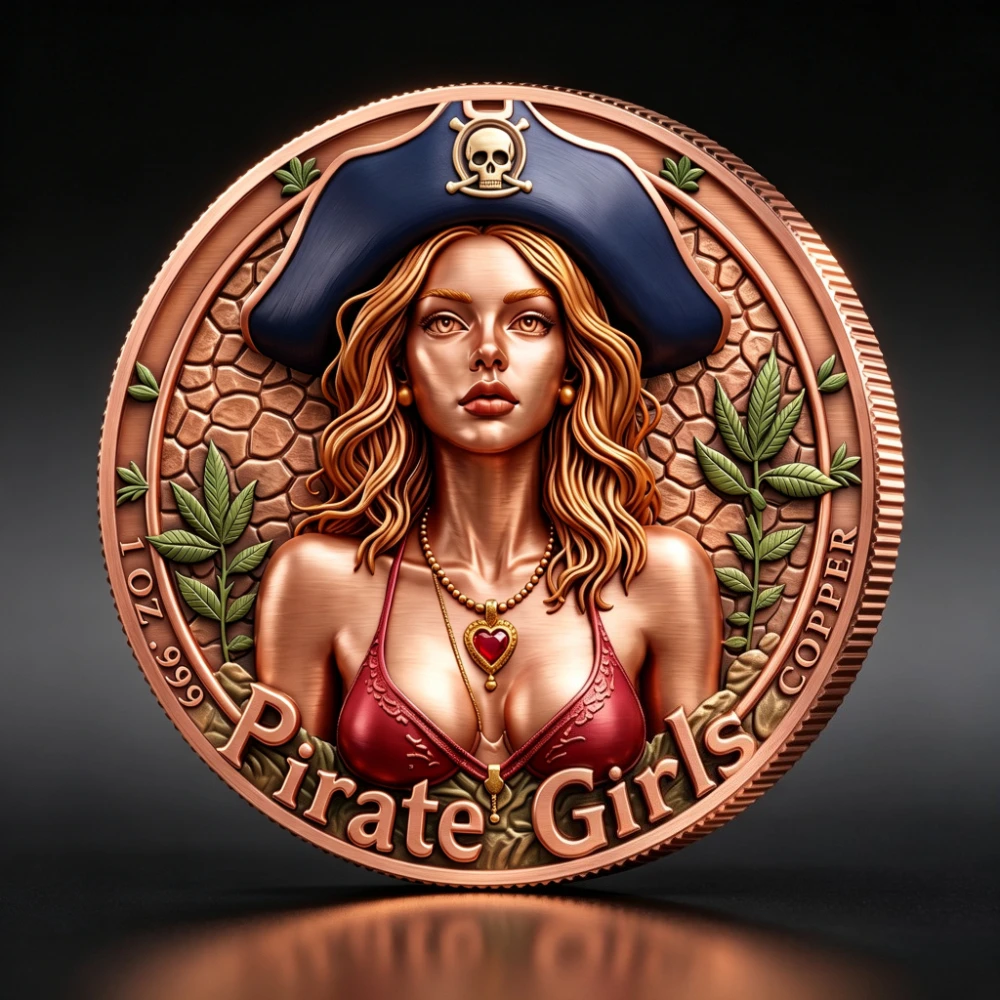 Pirate Girls Copper Medal 1oz .999 Fine Copper Collectible Coin Vintage Art Decor Souvenir Gift for Coin Collectors