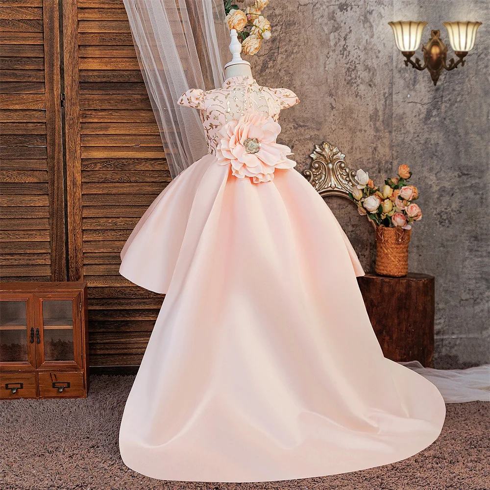 Somenie Kids Satin Trailing Dresses Clothing Elegant Girls' Formal Ball Gowns Birthday Party & New Year Celebrations