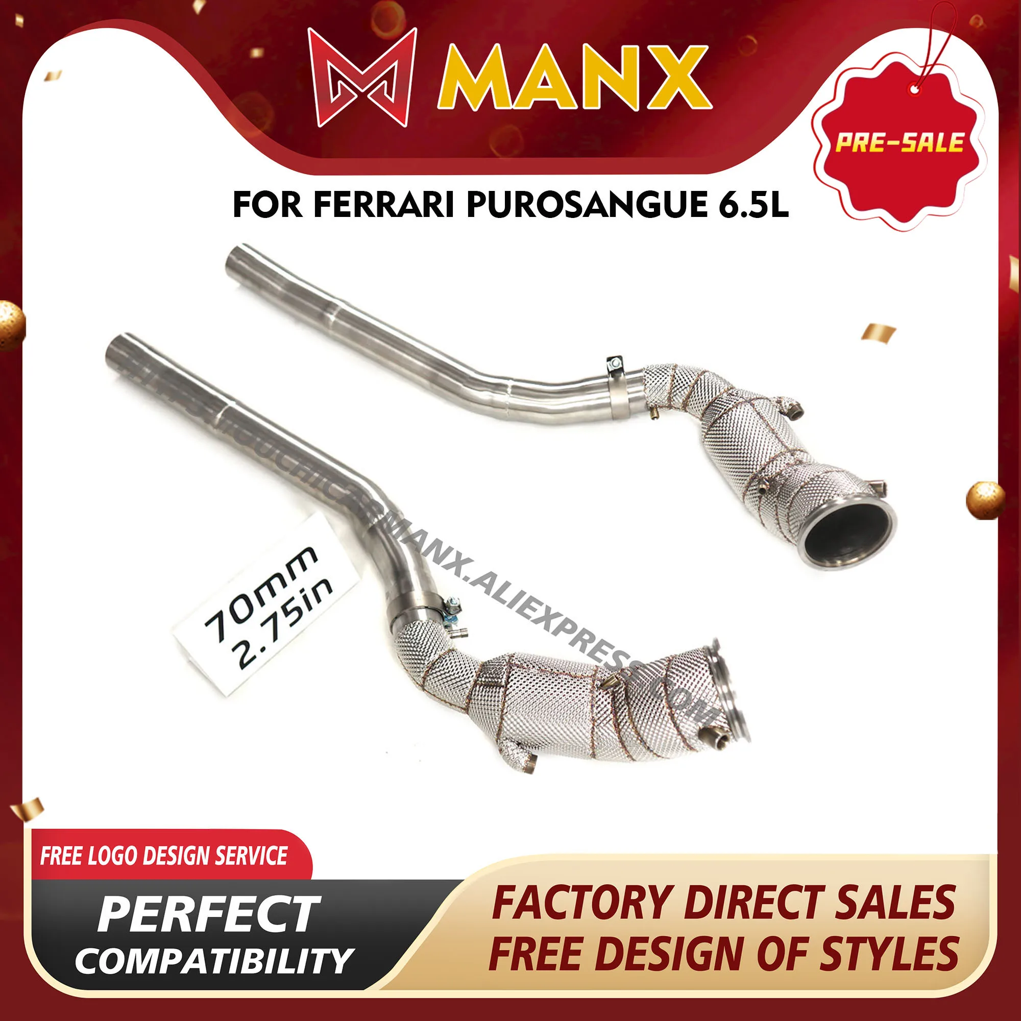 

MANX Exhaust pipe for Ferrari Purosangue 6.5L Stainless steel Downpipe High performance Easy installation Support customization