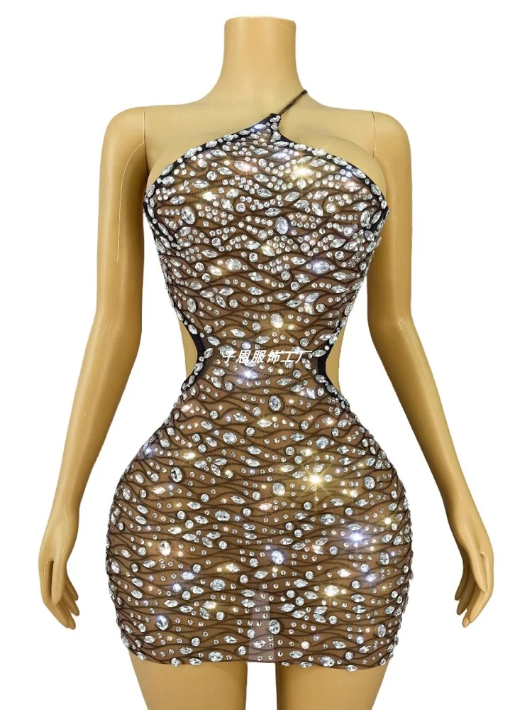 

2024 new sparkling rhinestone sexy hollow backless short cocktail party night stage costume