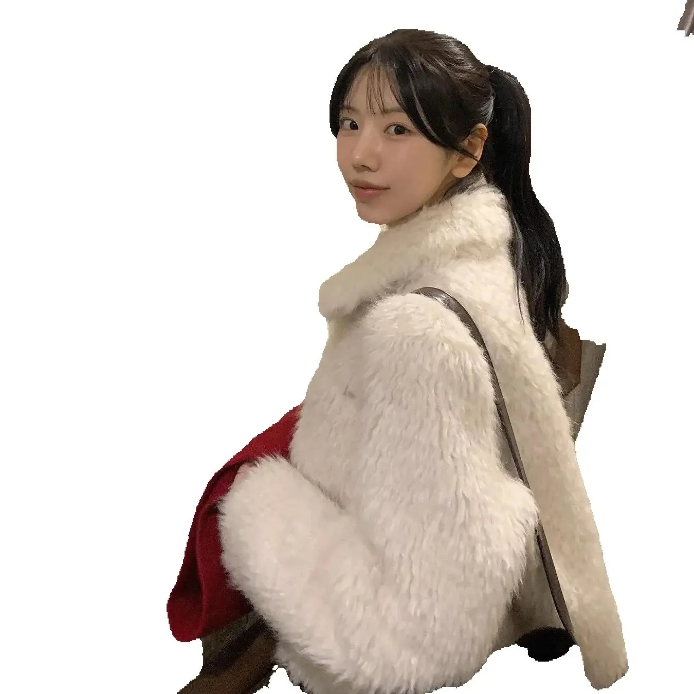 A gentle and sweet Korean style lapel white fur coat for women, 2025 new eco-friendly fur short and thick style
