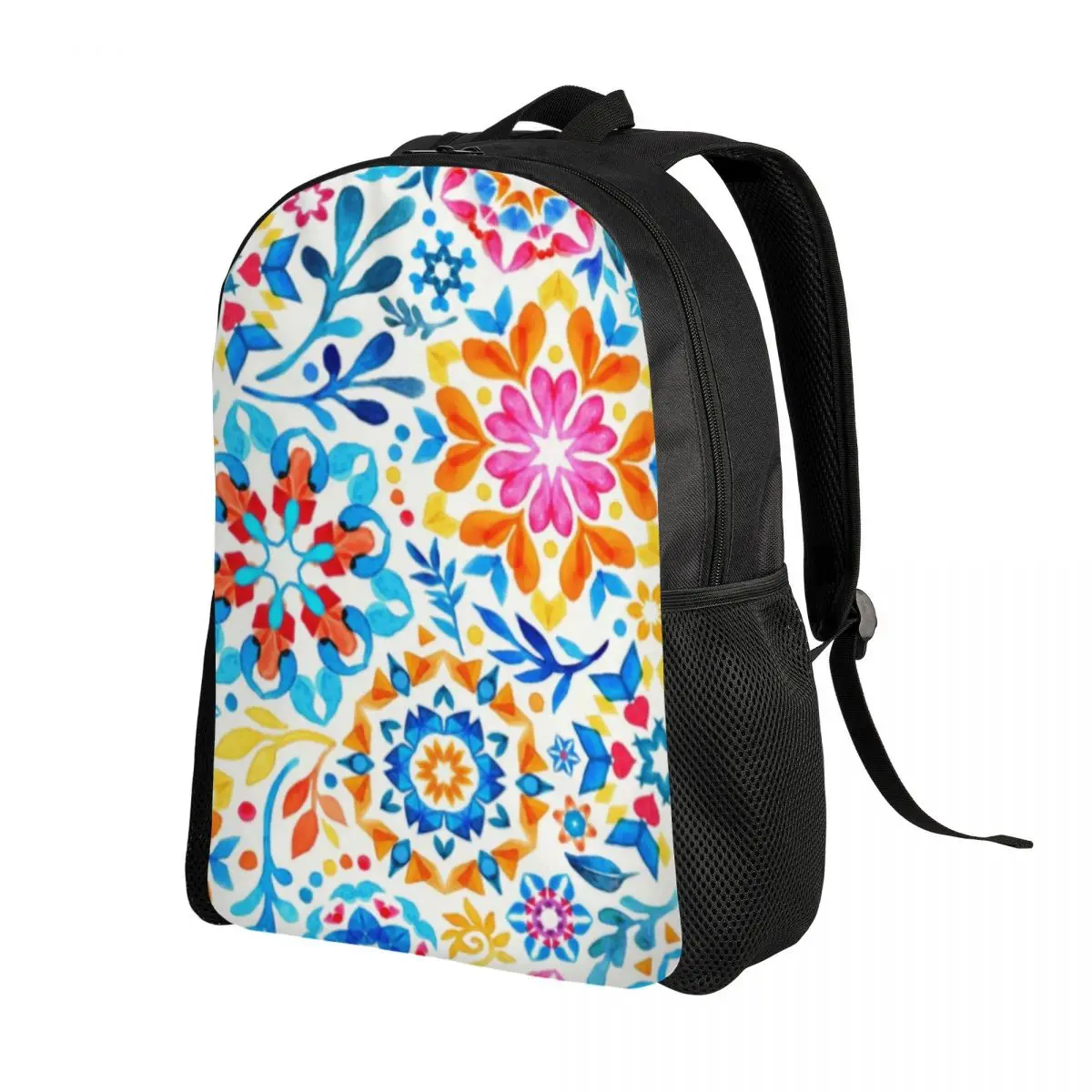 Watercolor Kaleidoscope Floral Backpack for Women Men College School Student Bookbag Fits 15 Inch Laptop Mandala Flower Bags