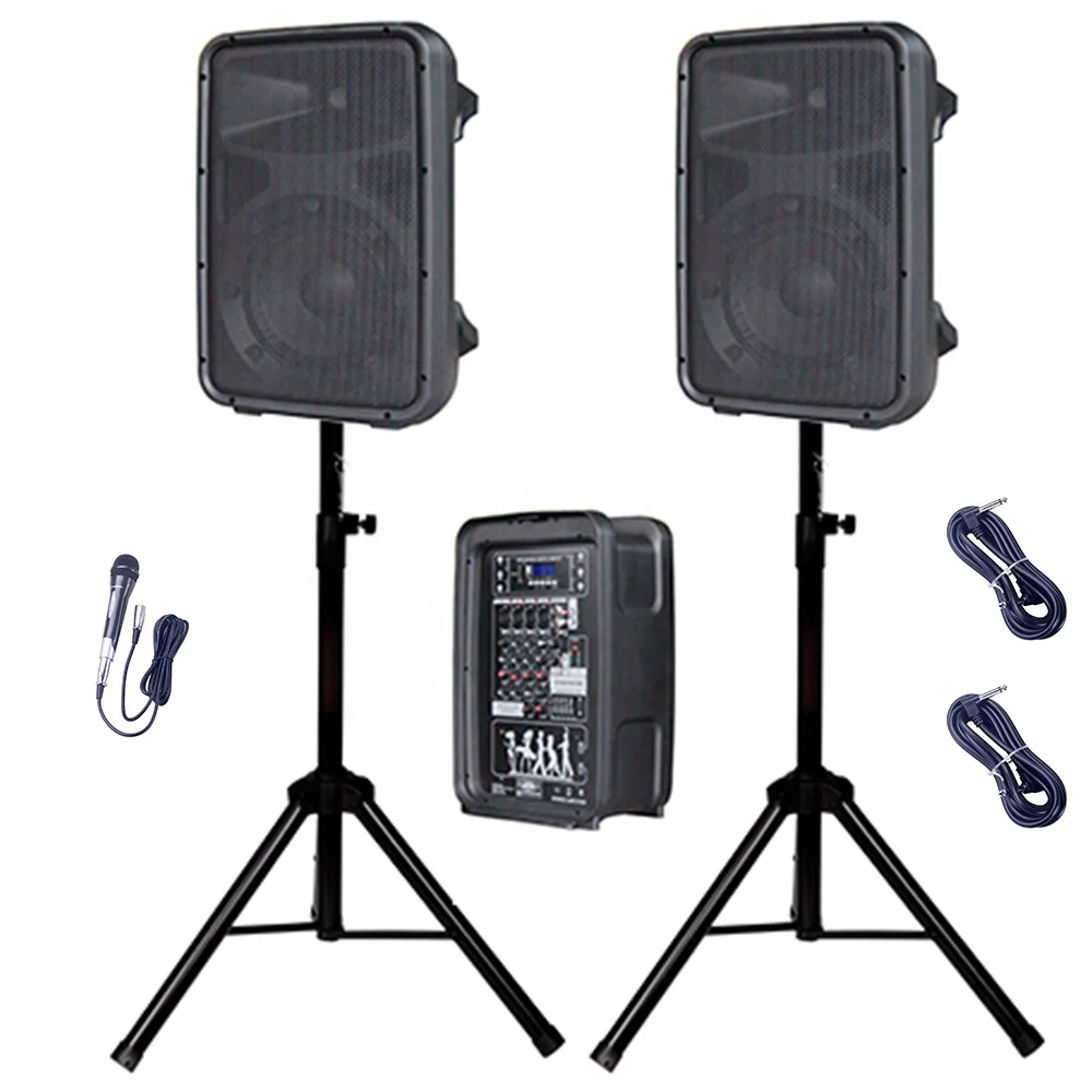 800W 4-Kanal Professioneller Audio-Powermixer Combo 2x8" Drahtlose Karaoke-Sets PA-Lautsprechersystem FM/Mikrofon Bocina Parlante