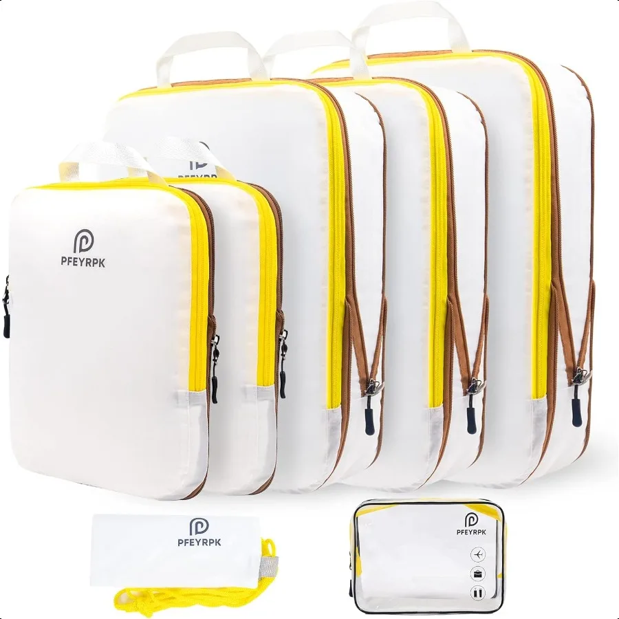 

Lightweight Comprion Packing Cubes for Suitcases Comprible Expandable Travel Packing Organizer with Clear Toiletries and Backpa