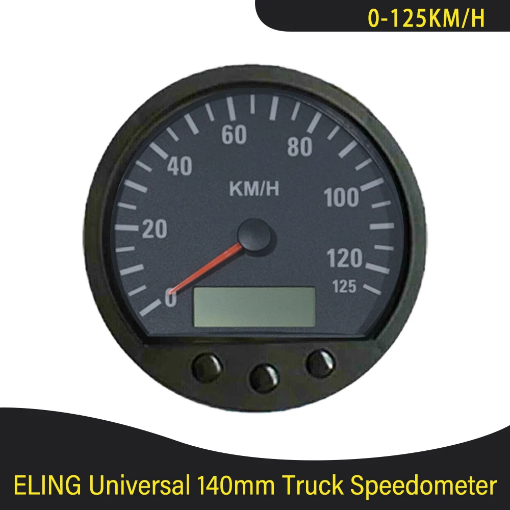 Universal 140mm Diameter Pulse Signal Speedometer Odometer 0-125KM/H with Backlight for Trucks 12V 24V