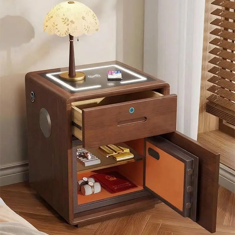 

New smart solid wood bedside table, home safe, household integrated bedside multi-functional storage, storage safe