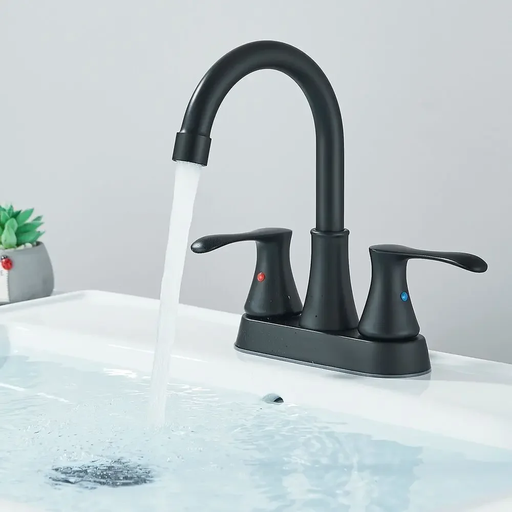 Black Bathroom Sink Faucet 3 Holes 4 Inch Centerset Vanity Mixer Faucet 2 Handle