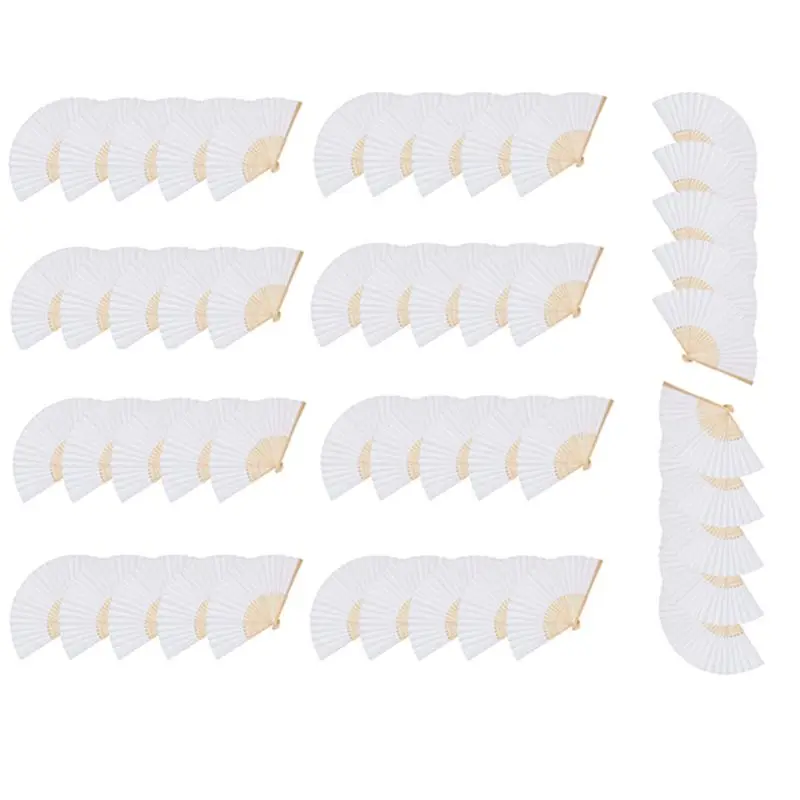 A23E-50Pcs Wedding Hand Fans Chinese Bamboo Folding Fan For Party Supplies/Home Decor/DIY Gift