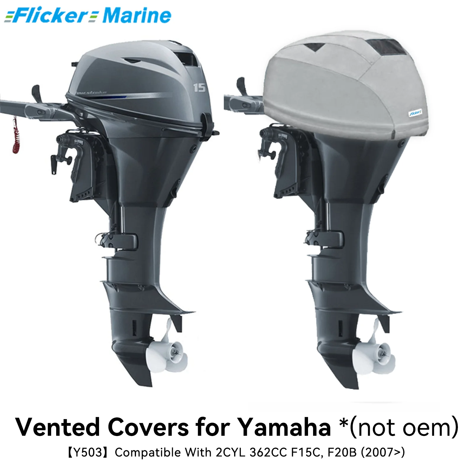 

Flicker Vented Outboard Cover Compatible with Yamaha F15C F20B (2007+), Marine Canvas, Triple Layer, Fleece Lined, Waterproof UV