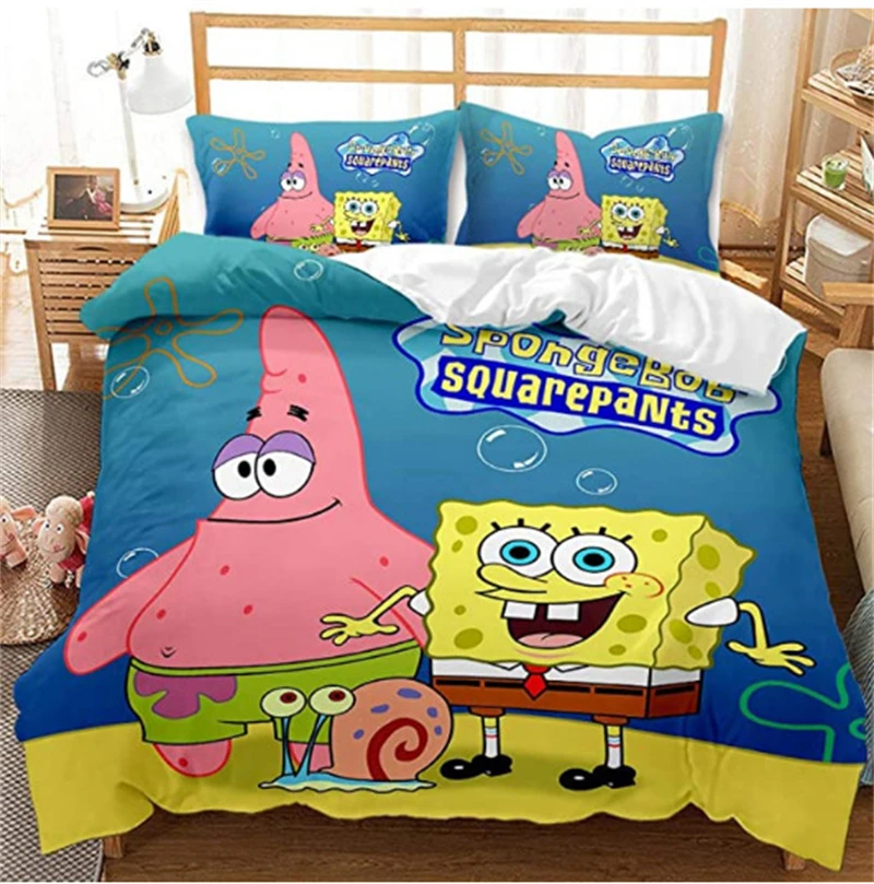 Imagem -04 - Desenhos Animados 3d Spongebobs Cama Conjunto Duvet Cover Conjuntos Fronha Gêmeo Completo Rainha King Roupa de Cama Cama Popular Linho Venda Quente