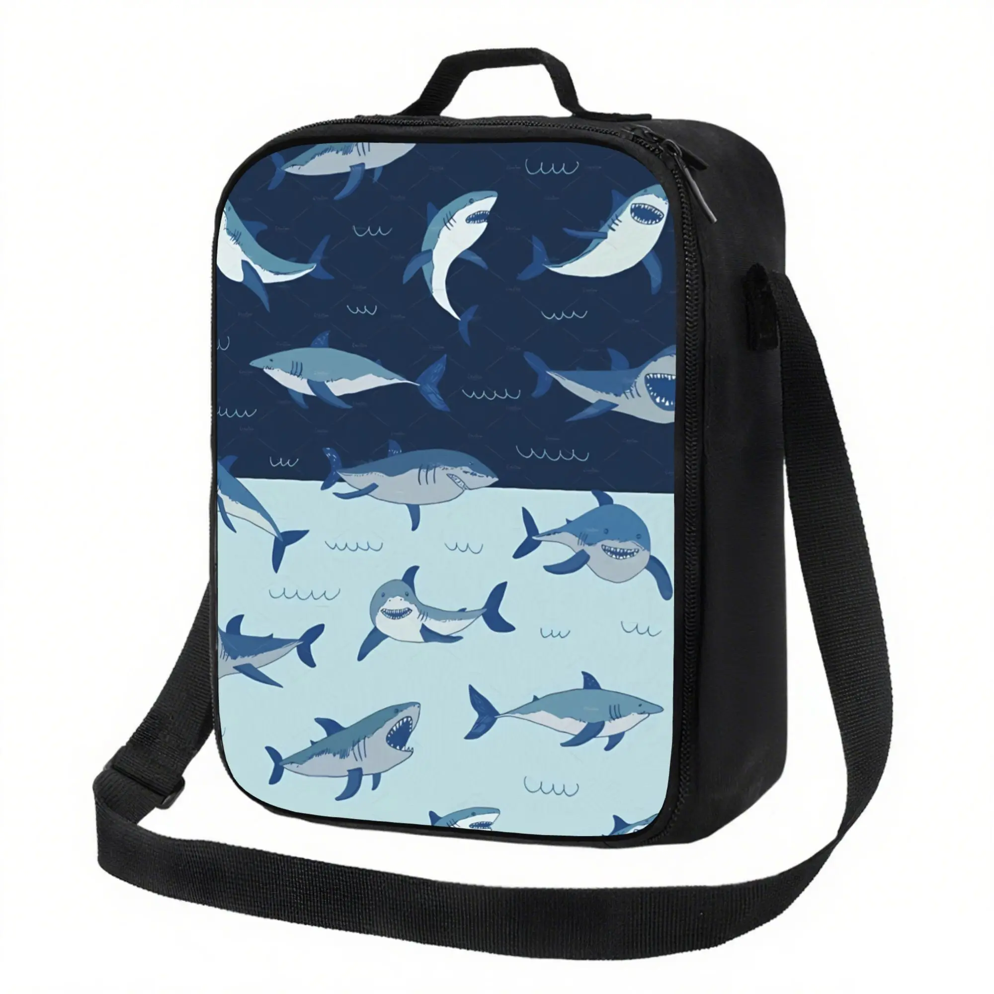 Shark Design Insulated Lunch Bag 600D Oxford Fabric for Picnic Office School Travel