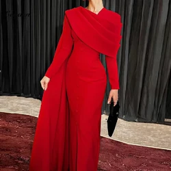 Customized Mermaid Evening Dress Long Sleeve Satin Slit فساتين السهرة Arabic Formal Event Party Dress Gown Vestidos De Noche