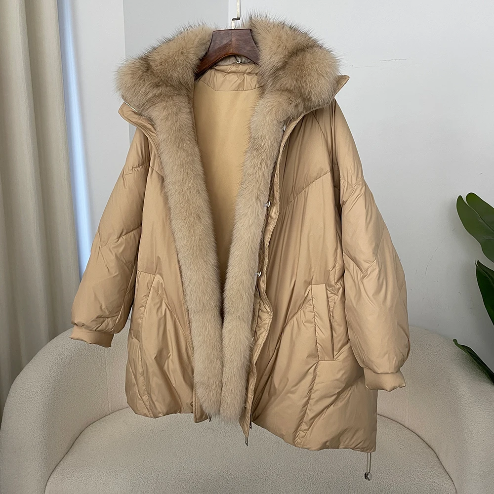 OFTBUY 2024 Fashion New Autumn-winter Real Fox Fur Collar Jacket Women Warm Thick White Goose Down Coat Luxury Fox Fur Jacket