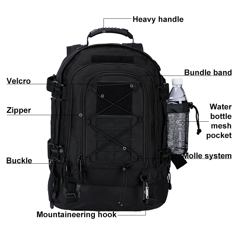 Bild 3: LQARMY 60L Militärischer Taktischer Rucksack Army Assault Rucksack Outdoor 3 Tage erweiterbarer Reiserucksack Wandern Molle Bug Out Bag