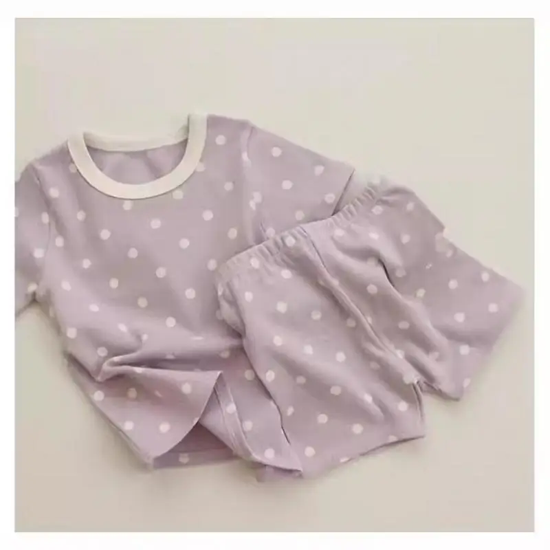 

2024 Summer New Baby Candy Color Short Sleeve Set Infant Boy Girl Dot T Shirts + Shorts 2pcs Suit Toddler Cotton Casual Outfits