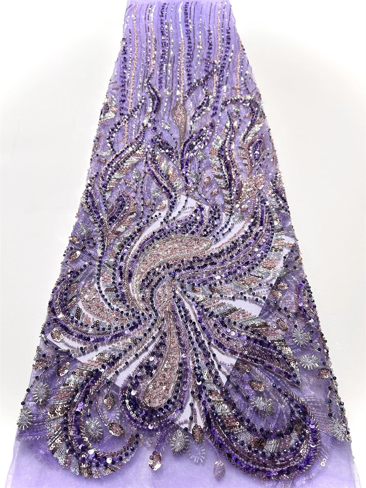 

Fashion New Design Africa Nigerian Artistic Pattern Handmade Embroidery Sequins Hot Sale French Beads Tulle Lace For Party Dress