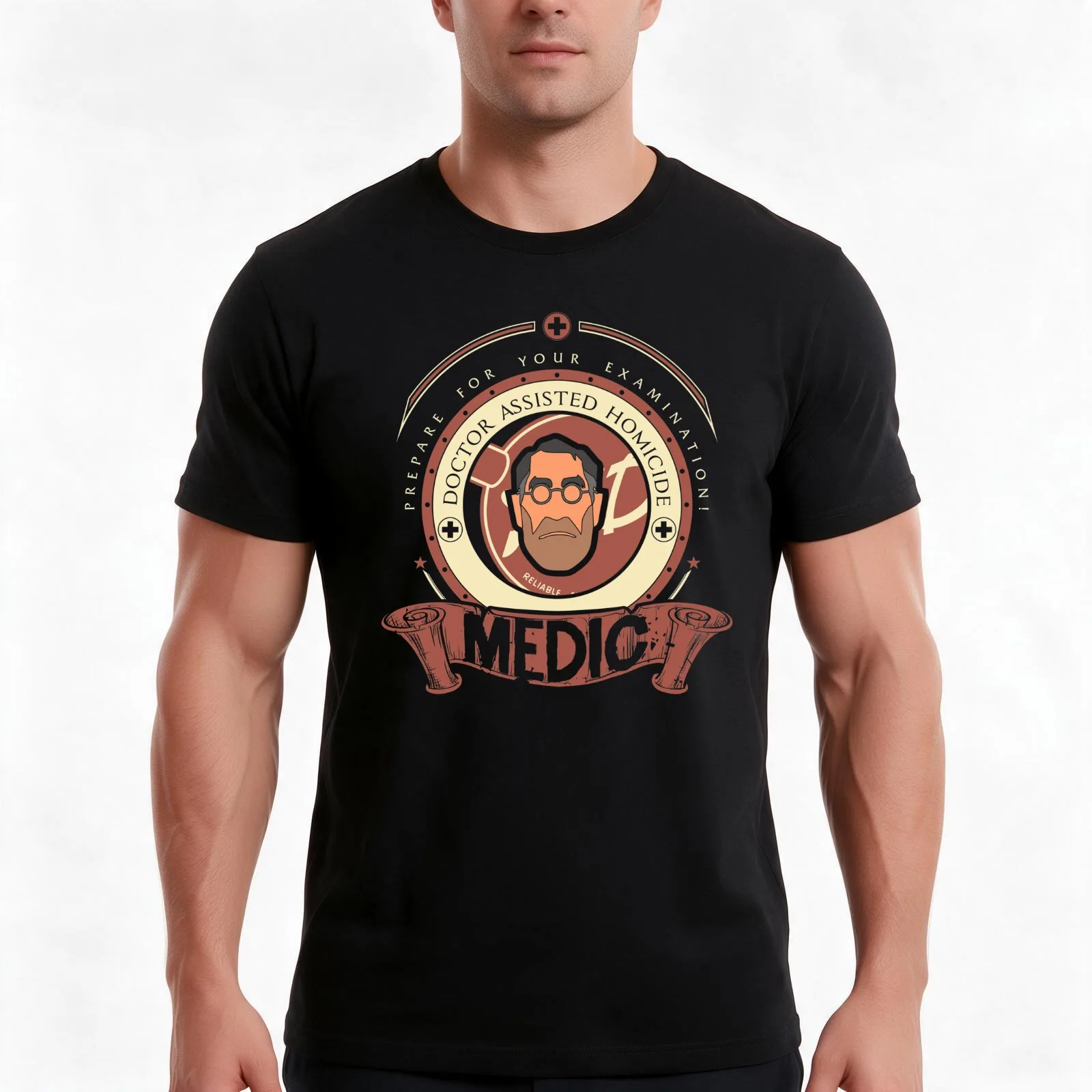 Medic - Red Team T-Shirt, Summer Casual Cotton Tee, Oversized Streetwear Tops, Vintage Graphic Print, Loose Fit Short Sleeve