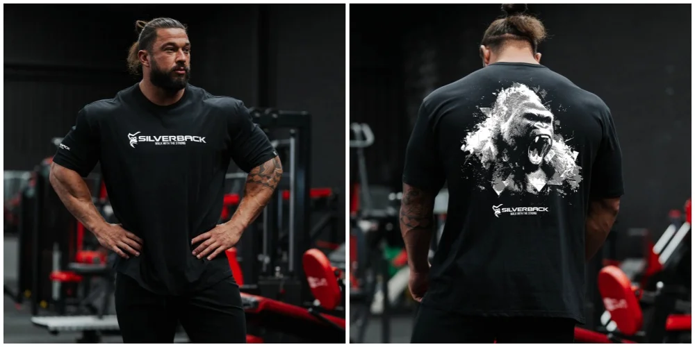 Silverback Gorilla Gym T-Shirt, Roaring King Ape Graphic, Oversized Cotton Streetwear For Men Bodybuilding Powerlifting Lifting