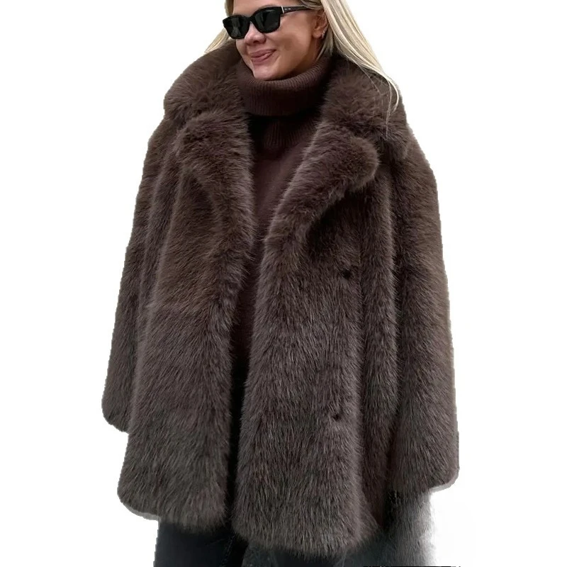 جديد المرأة الخريف والشتاء بدلة دافئة طوق تقليد معطف الفرو متوسط وطويل مريح مزاجه معطف جميل
