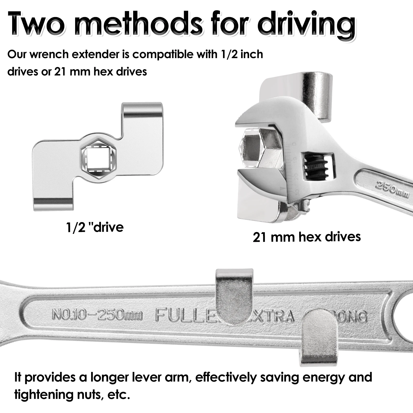 1/2\'\' Drive Wrench Extender Adapter 21mm Hex Drive Wrench Extender Toolbar Universal Wrench Extender Torque Amplifier Tool