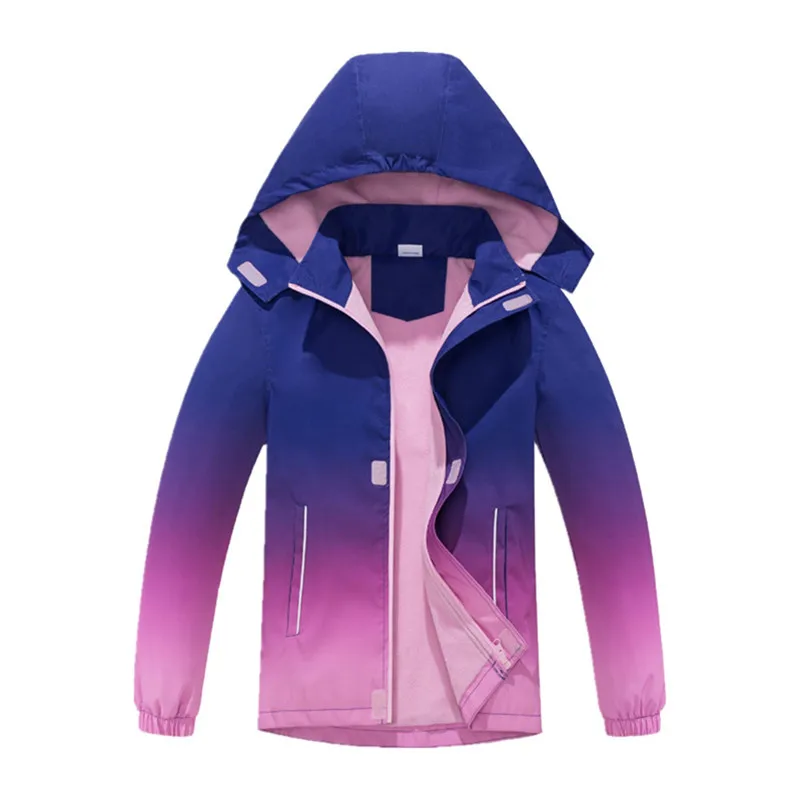 Autumn/Winter Children's Polar Fleece Coat Kids Detachable Hooded Waterproof Gradient Print Jacket For Boys Girl 110-160