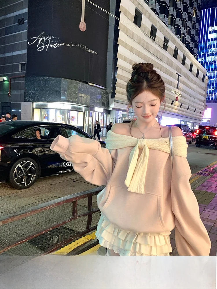 

Розовая толстовка с начесом и подкладкой, женская зимняя свободная приталенная многослойная кофта в корейском стиле, удлиненный свитшот с круглым вырезом