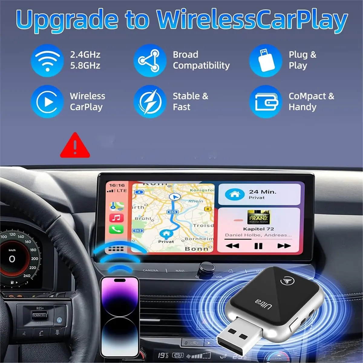 

CarPlay Wireless Adapter,Mini USB Design for Cars with Wired CarPlay,Plug and Play,Fast and Stable Connection for [AAAE 2026]