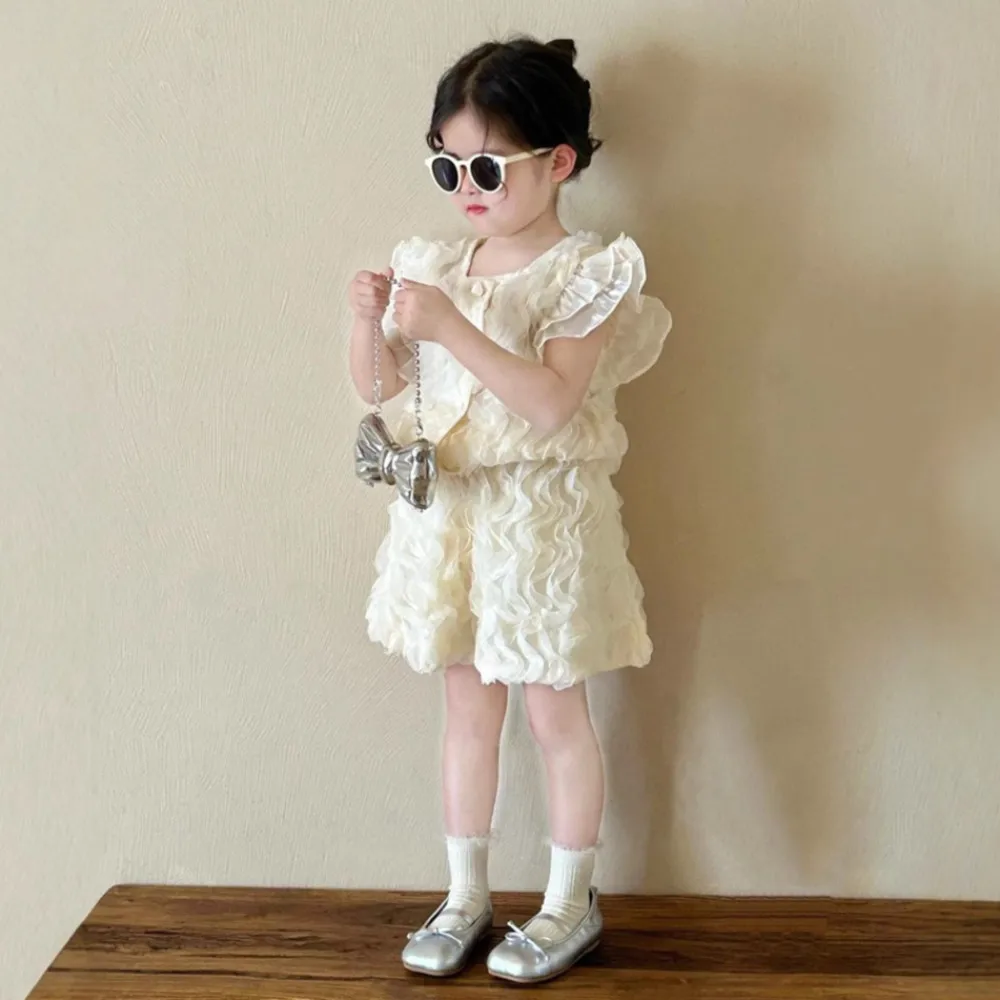 Begin Koreanische Version Mode 3D Mesh Spitze Patchwork Top + Rock 4-7 Jahre Beige Rüschen Urlaub Mädchen kleidung Sommer Neue