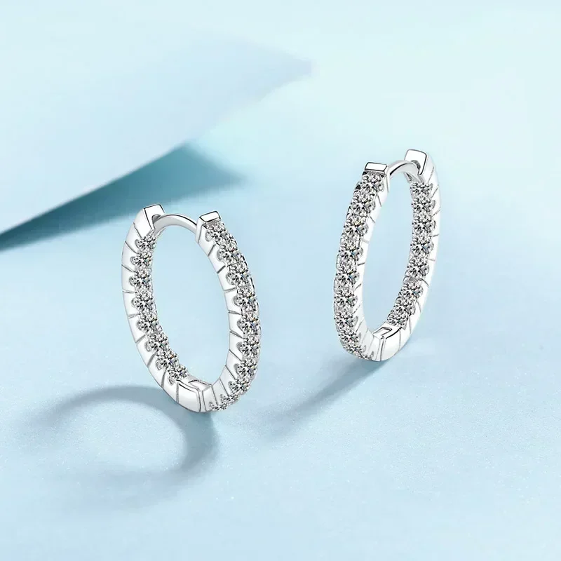 Exquisite Store PT950 Platinum Total 1.8CT Moissanite Hoop Earrings for Women, Female Diamond Earring Designer Wedding Jewelry