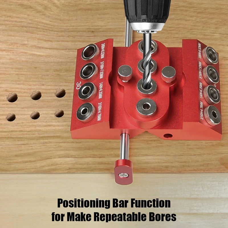 30 45 90 Degree Angle Drill Guide Jig Drill Block For Straight Angled Holes With Detachable Drill Positioning Bar Red Metal