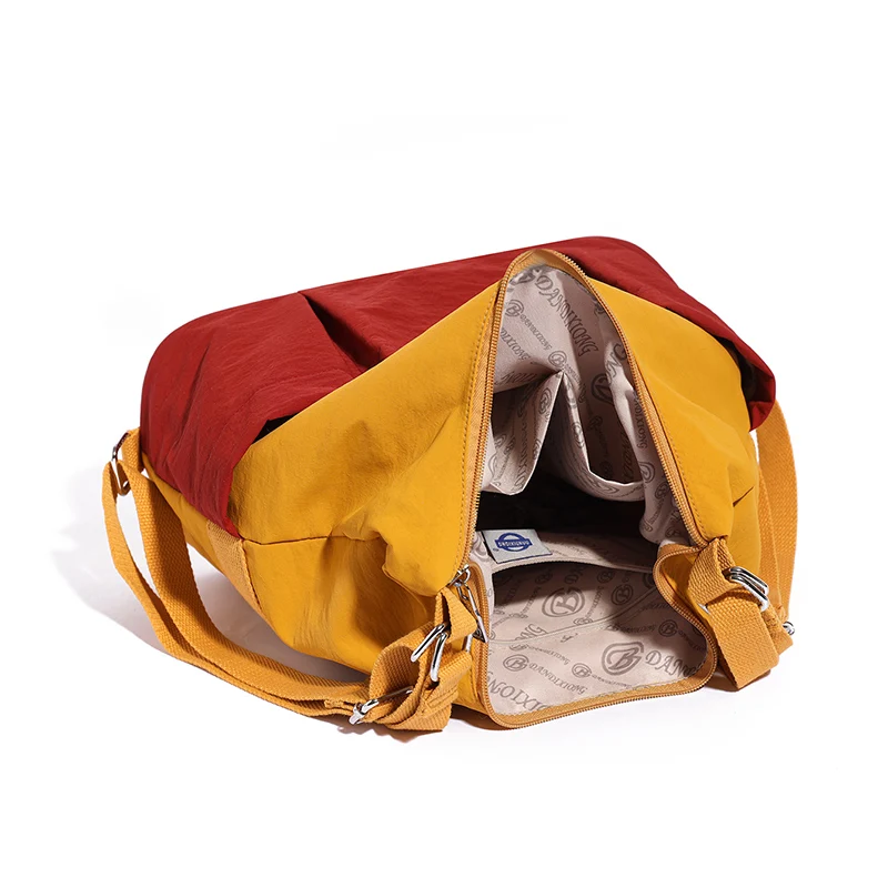 Ladies 2 in 1 Shoulder Backpack Bag Water Resistant Nylon Color Block Tote Multi Pocket Travel Handbag with Adjustable Strap