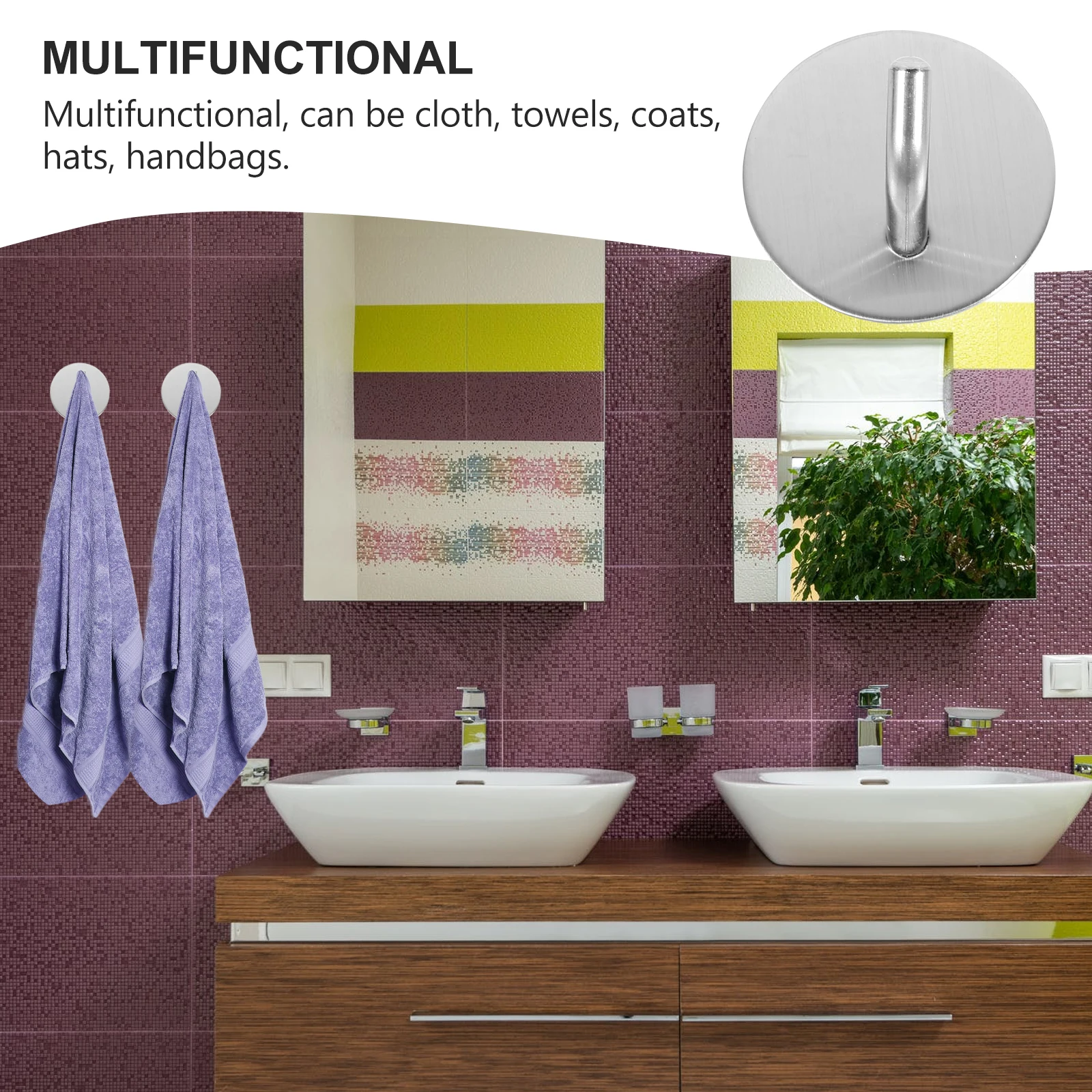 

4pcs Stainless Steel Hooks Durable Waterproof Self Adhesive Wall Mounted Bathroom Towel Hanger Door Hooks Garages Mudrooms