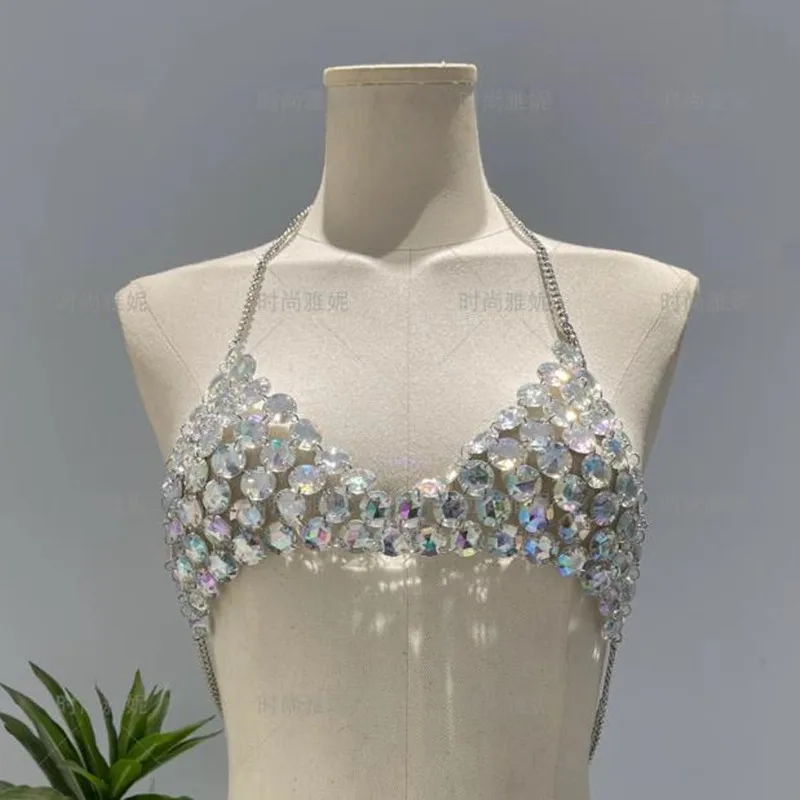 

Stonefans Big Rhinestone Bra Top Necklace Lingerie Women's Shiny Simplicity Sequins Classic Chest Chain Jewellery tops y2k