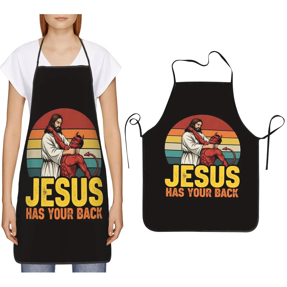 Jesus Has Your Back Jiu Jitsu Christian Aprons Chef Cooking Cuisine Tablier Bib Kitchen Cleaning Pinafore for Women Men