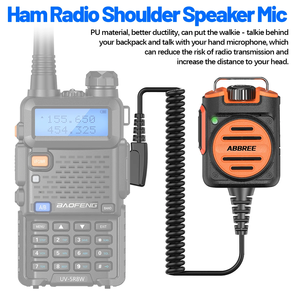 ABBREE AR-158 Walkie Talkie 2 Pin Speaker Mic Adjustable Volume for Baofeng UV-5R BF-888S UV-5RH 21 PRO DM-1701 AR-152 HAM Radio view 6