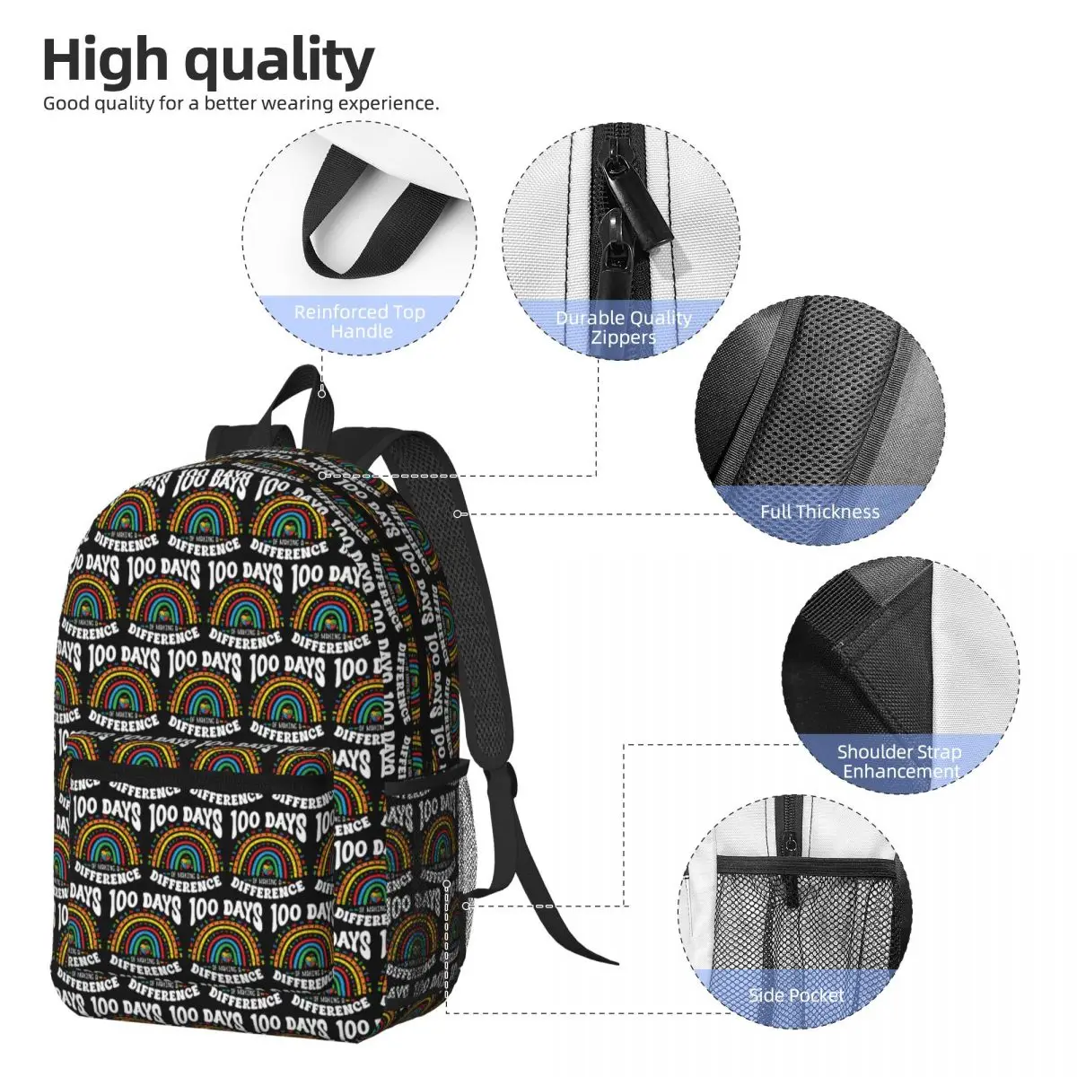 100 Days Of Making A Difference Backpack Boys Girls BookBag Kids School Bag Laptop Shoulder Bags for Men Women
