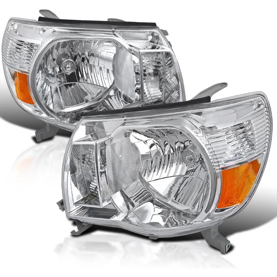 

Chrome Housing Clear Lens Headlights Compatible with 2005-2011 Tacoma L+R Pair Head Light Lamp Assembly