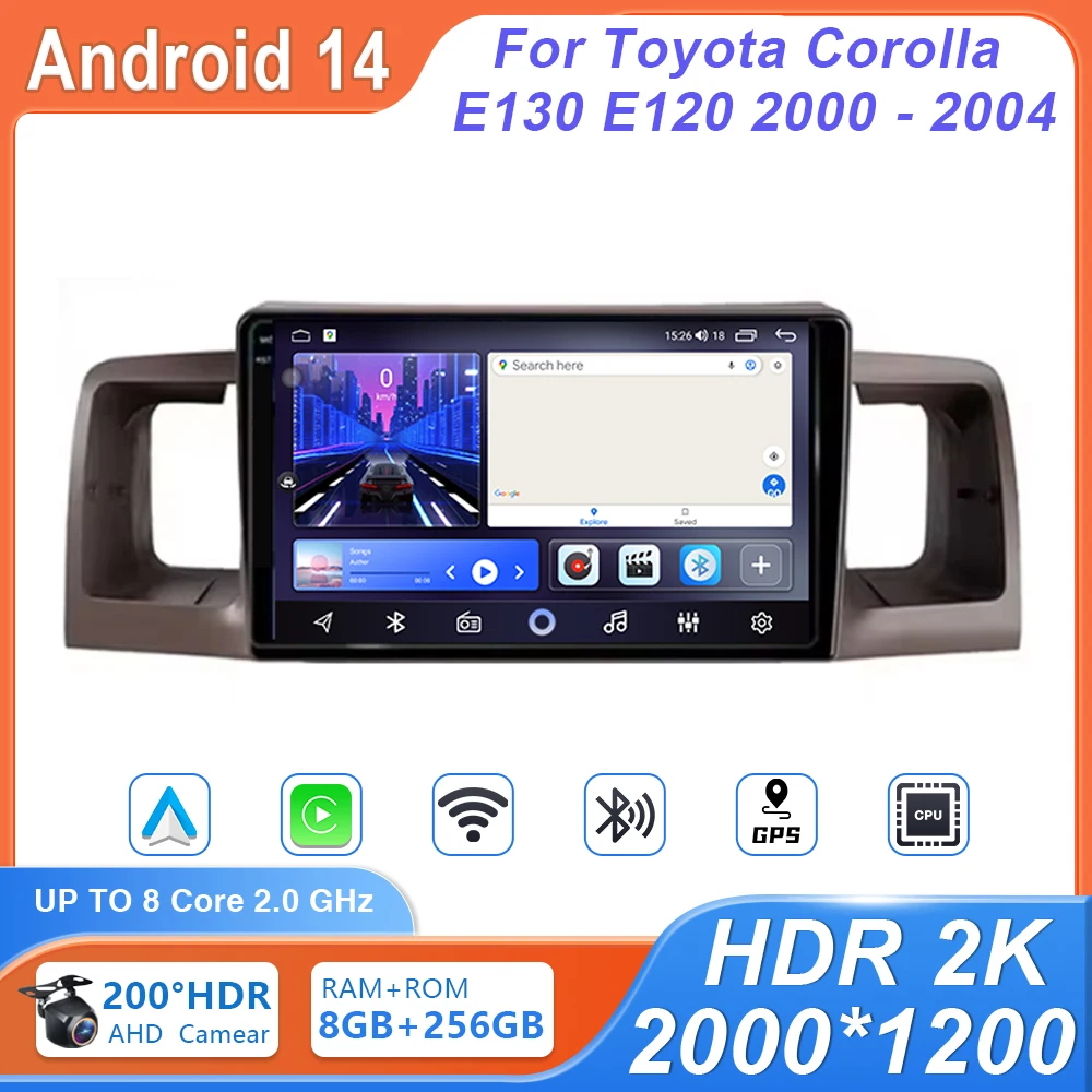 

Car Radio Android Auto Carplay GPS Navigation For Toyota Corolla E130 E120 2000 - 2004 Multimedia Player 4G Camera No 2 din DVD